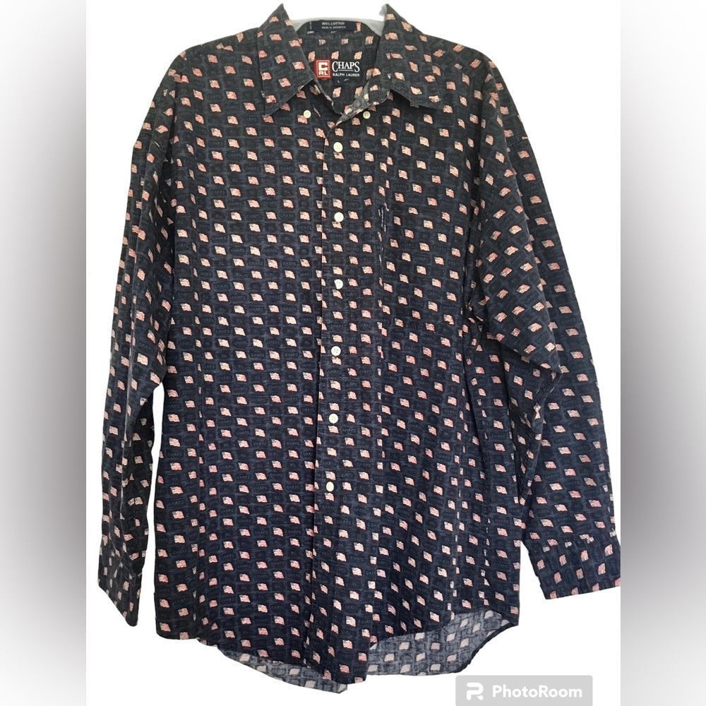 Ralph Lauren Chaps Shirt American Flags Long Sleeve Button Down Large Men’s